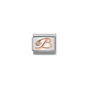 COMPOSABLE CLASSIC LETTERS STEEL, ZIRCON AND 9K ROSE GOLD B