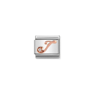 COMPOSABLE CLASSIC LETTERS STEEL, ZIRCON AND 9K ROSE GOLD J