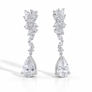 VERA Couture Platinum Lab-Created Diamond Floral Drop Earrings [TJ6618EFC]
