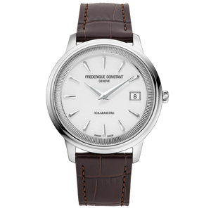 Frederique Constant Classics Moneta Solarmètre 39 mm Solar White Dial Brown Leather Strap Watch [FC-120W3S6]