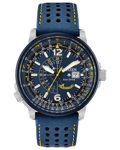 Citizen Promaster Nighthawk GMT Eco-Drive 42 mm Blue Dial Leather Strap Watch [BJ7007-02L]