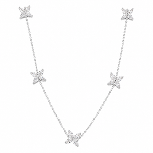 VERA Signature Marquise Diamond Station Necklace 3.70 Carats Total Weight 14K White Gold