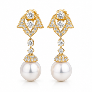 VERA Cleopatra™ Diamond & Pearl Drop Earrings 5.93 Carats 14K Yellow Gold