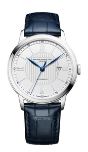 Baume & Mercier Classima Automatic 42 mm Silver Guilloché Dial Blue Alligator Leather Strap [10333]