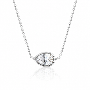 VERA Essentials Pear Shaped Bezel Solitaire Pendant 0.60 Carat Lab-Grown Diamond 14K White Gold 18" Necklace