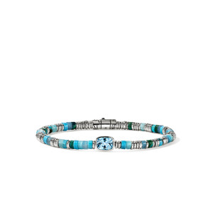 John Hardy Heishi Gem Bracelet Sterling Silver with Swiss Blue Topaz & Blue Hardstones 4mm [BUS290201SBTTQAMZ]