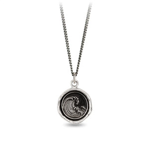 Pyrrha Wave Talisman N723-18 sterling silver necklace with an 18-inch chain and intricate wave design.