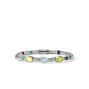 John Hardy Heishi Gem Bracelet Sterling Silver with Peridot, Sky Blue Topaz & Lemon Quartz 4 mm [BUS290241PEBTLQZ]
