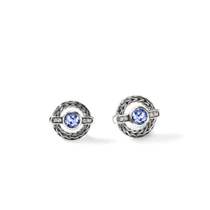 John Hardy Icon Stud Earrings Sterling Silver with Tanzanite & Diamonds [EBS9734812TZDI]