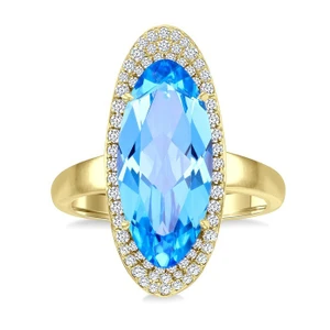 Evoque Oval Blue Topaz & Natural Diamond Statement Ring, 14K Yellow Gold [50785FHBTYG]