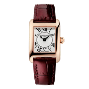 Frédérique Constant Classics Carrée Ladies 30 × 21 mm Silver Dial Rose-Gold-Tone Case Burgundy Leather Strap [FC-200MC24]