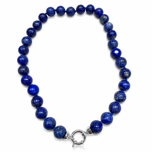 Page Title: Lapis Lazuli Bead Necklace 12–12.5 mm, Sterling Silver Clasp, 18 in [NLAP925-18]