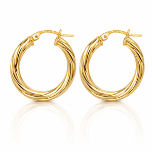 Mani 20 mm Twisted Tube Hoop Earrings in Yellow Gold [N4502]