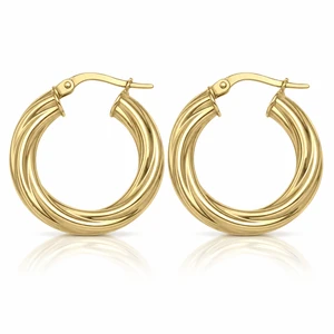 Yellow Gold Twisted Tube Hoop Earrings 22 mm [N4508]