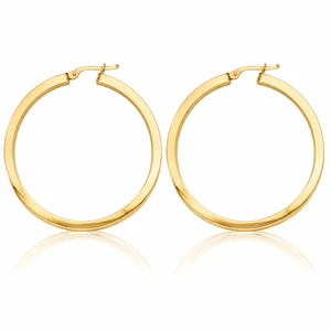 Yellow Gold Square-Tube Hoop Earrings 44 mm [N4746]