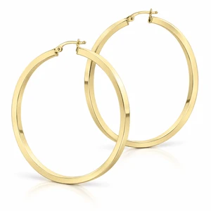 Yellow Gold Square-Tube Hoop Earrings 55 mm [N4747]