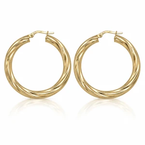 Yellow Gold Twisted 4 mm Tube Hoop Earrings 37 mm [N4510]