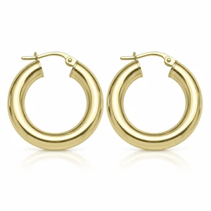 Yellow Gold 4 mm Tube Hoop Earrings – 23 mm [N4408]