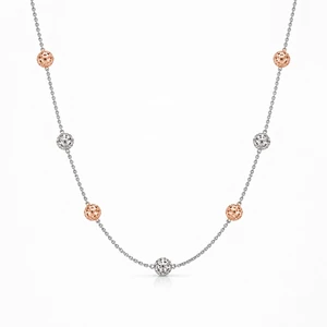 10K Pink and White Gold Fancy Ball-Link Necklace 17 in [TECA97-1-NK]
