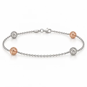 10K Pink and White Gold Fancy Ball-Link Bracelet 7.25 in [TECA97-1-BR]