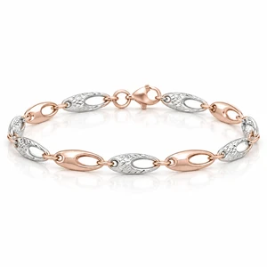 14K Pink and White Gold Fancy Hollow Oval-Link Bracelet 7.5 in [TA86]