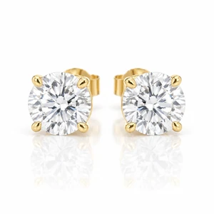 VERA Diamonds 2.00 CTW Round Lab-Grown Diamond Stud Earrings in 18K Yellow Gold, VVS2/E