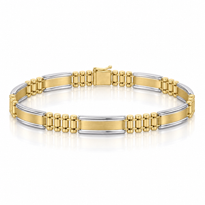 Men’s Two-Tone Gold Fancy Link Bracelet 8.6 mm, 8″ – 10K, 14K or 18K [N3803]