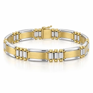 Men’s Two-Tone Gold Fancy Link Bracelet 11 mm, 8″ [N3804]