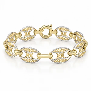 10K Two-Tone Gold Openwork Link Bracelet 11.7 mm, 7.25″ [TECA158]