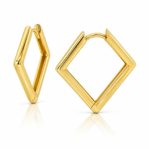 Italian 10K Yellow Gold Diamond-Shaped Hoop Earrings 17.5 × 20 mm [E027A]