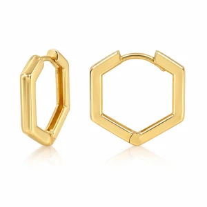 Italian 10K Yellow Gold Hexagon Hoop Earrings 15 × 15 mm [E032A]