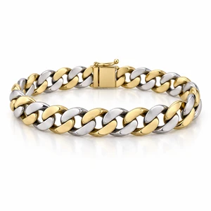 Two-Tone Solid Gold Curb Bracelet 10 mm – 10K, 14K or 18K [N2315]