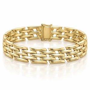 14K Yellow Gold Geometric Link Bracelet 14 mm [N3423]