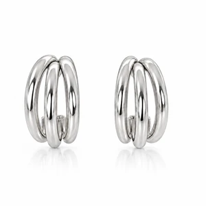 10K White Gold Three-Row Tapered Hoop Stud Earrings 8.4 × 14 mm [TECA309-WG]