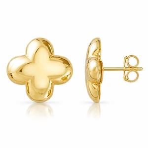 10K Yellow Gold Four-Petal Flower Stud Earrings 14.8 mm [TECA317-YG]
