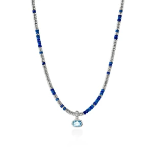 John Hardy Heishi Gem Swiss Blue Topaz and Diamond Charm Necklace in Sterling Silver, 16–18 in [NBS290211BUSBTDI]