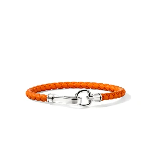 John Hardy Orange Leather Hook Clasp Bracelet in Sterling Silver, 5mm [BU901250OR]