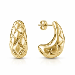 Italian 14K Yellow Gold Quilted Tapered Stud Earrings 11.8 × 24.7 mm [TTP33]