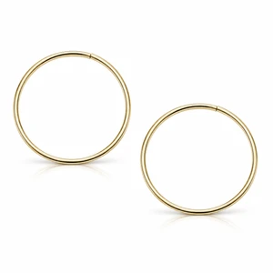 Italian 14K Yellow Gold Fine-Tube Sleeper Hoop Earrings 28 mm [N5053]