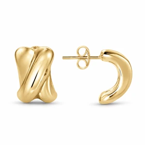 14K Yellow Gold Crossover Stud Earrings 13 × 8.5 mm [TTP35]