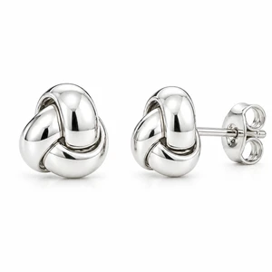 14K White Gold Classic Love Knot Stud Earrings 9 mm [N4864-WG]