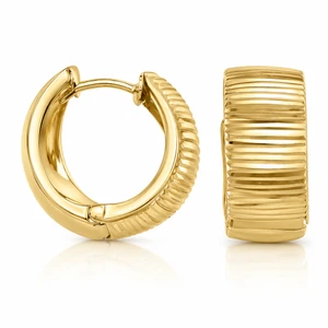 Italian 14K Gold Patterned Huggie Hoop Earrings 18 mm [CZE90]