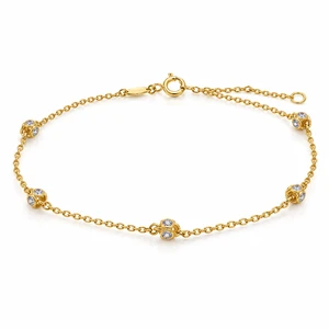 Italian 10K Yellow Gold Multi-Sided CZ Station Bracelet 6.5–7.5″ [B036A]