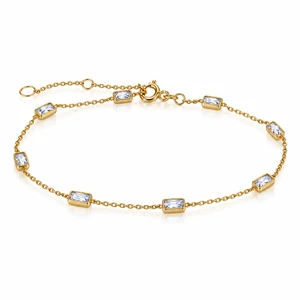 Italian 10K Yellow Gold Rectangular CZ Station Bracelet 6.5–7.5″ [B032B]