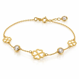 Italian 10K Yellow Gold Four-Leaf Clover and 5 mm CZ Bracelet 7–7.5 in [B095]
