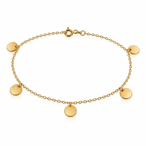 Italian 10K Yellow Gold Five Flat Disc Bracelet 7.5 in [B101]