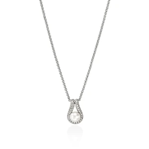 John Hardy Surf Pendant Necklace Sterling Silver, Freshwater Pearl & 0.22 ct Diamonds [NBP895452DI]