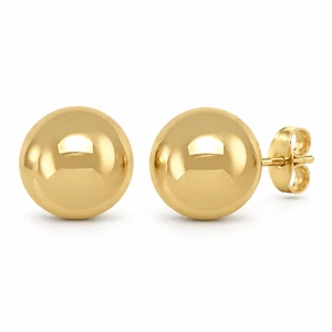 Italian 14K Yellow Gold High-Polish Ball Stud Earrings 10 mm [N7010]