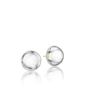 SILVER/18 KARAT YELLOW GOLD ROUND SILVER STUD EARRINGS SILVER/18 KARAT YELLOW GOLD ROUND SILVER STUD EARRINGS