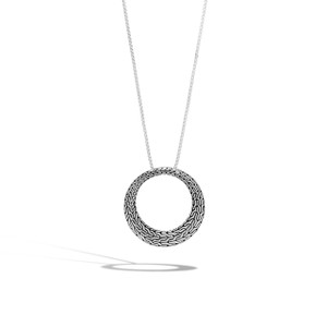 WOMEN's Bamboo Silver Large Round Interlinking Pendant- on Chain